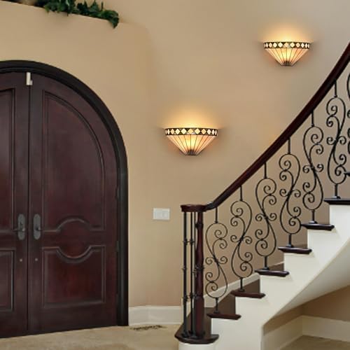 Image of DEYNITE Tiffany Wall Sconces Stained Glass Antique Vintage Mission Style Wall Light for Living Room Bedroom Bathroom Hallway Home Decor