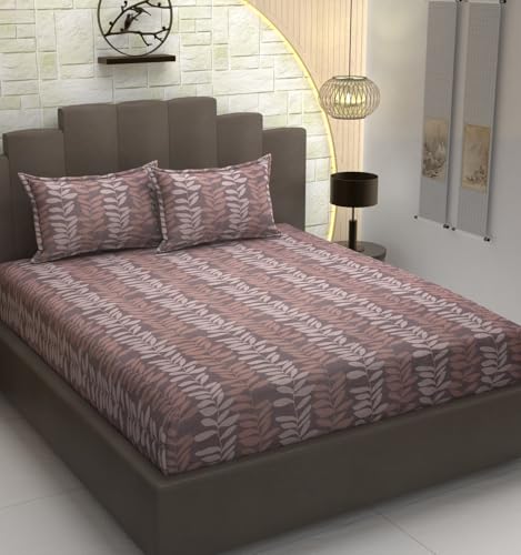 Image of Presents Luxurious Glace Cotton Super Soft 210 TC King Size (90x100 inch) Double Flat Bedsheet with 2 Pillow Covers for Kids Room, Coffee&Multi