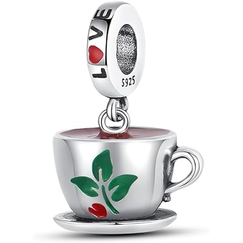 PANPOKI Coffee Cake Food 925 Sterling Silver Charms for Bracelets and Necklace Strawberry Fruit Dangle Pendants Bead Jewelry Afternoon Tea Present for Women Family Friends