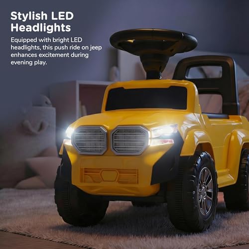 Image of Baybee Nitro Ride on Cars for Kids | Baby Push Ride ons Toys Car with Music & LED Light | Portable Ride on Jeep with High Backrest & Toy Storage | Outdoor Kids Cars for 1 to 3 Years Boy Girl (Yellow)