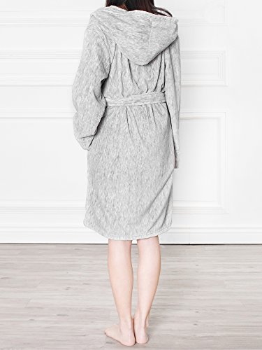 Image of PAVILIA Plush Robe for Women, Soft Fleece Short Bathrobe, Warm Lightweight Knee Length Lounge Robe with Pockets
