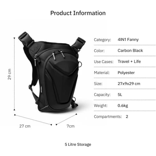 Image of VANTORA ARC 4-in-1 Unisex Sling Bag, Black | Crossbody, Chest, Waist, Thigh & Tank Bag, 5L Hard Shell Travel Pouch, Hydration Pack Compatible