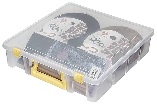 Image of ArtBin Super Satchel 1-Compartment Craft Storage Box, Yellow Latches | One Open Compartment, 15.2 x 8 x 6.2 Inches, Secure Latches, Stackable, Clear Durable Polypropylene