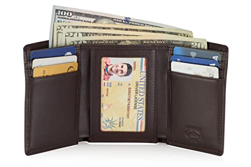 Stealth Mode Men's Leather Trifold Wallet with Airtag Holder and RFID Blocking (Coffee)2