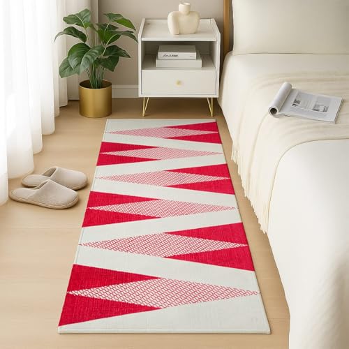 Image of SAGON 2x5 Ft Printed Runner Carpet - Cotton Bedside Rug for Bedroom & Living Room (Red Trangle-2)