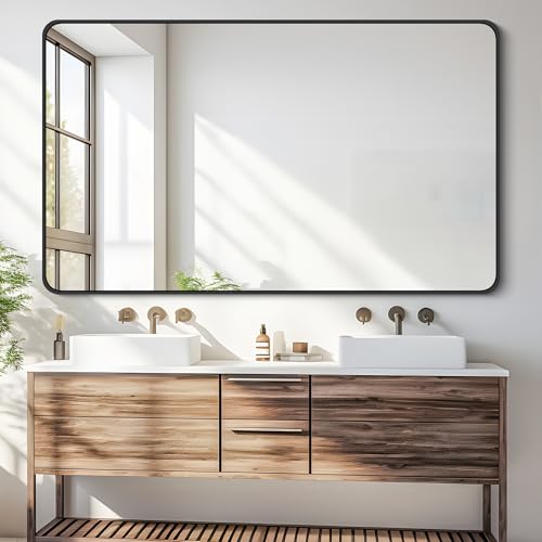 Image of DESBING 30 x 50 Inch Bathroom Mirror, Matte Black Wall Mirror with Metal Frame, Decorative Rectangular Vanity Mirror for Bedroom Bathroom Living Room Entryway (Horizontal /Vertical)