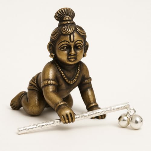 Image of 925 Sterling Silver Bala Gopal Flute for Home Temple | Handcrafted Pooja Article | Prosperity Gift for Krishna Worship | Auspicious Decor for Janmashtami, Festivals, Housewarming & Spiritual Use