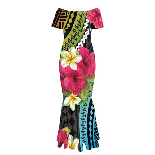 Image of Polynesian Dresses for Women Off Shoulder Maxi Dress Puletasi Samoan Dresses S-7XL