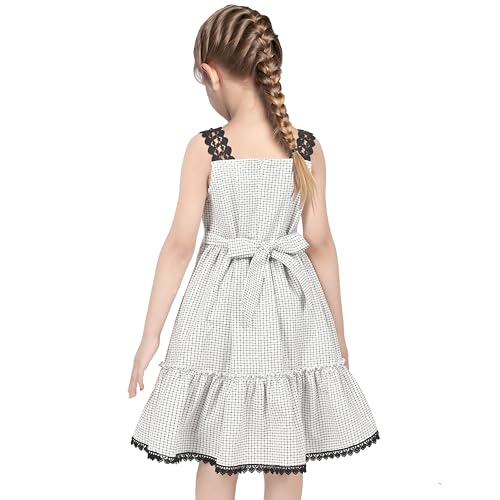 Sunny Fashion Girls Dress White Black Plaid 1950s Vintage Strap Sleeveless Casual4