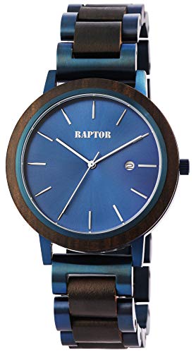 Raptor Herren-Holzuhr Datum Edelstahl Faltschließe Natur Analog Quarz RA20319 (Sandelholz)
