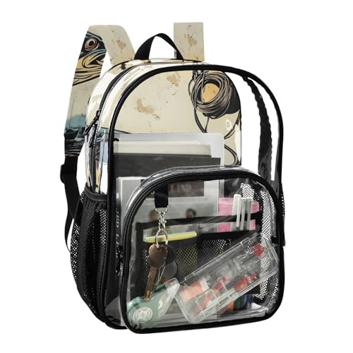 Clear Backpack Trout Fishing Vintage, PVC Transparent Bag with Large Capacity for Boys, Girls, Men, Women, See Through Bookbag for School Work College Travel2