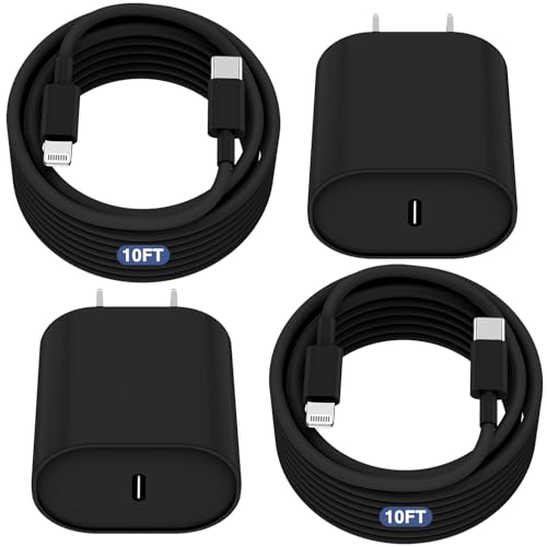 Essri Phone Charger Fast Charging 10 FT 2-Pack 20W PD USB C Block with iPhone 14 13 Charger Cable 10 Foot Compatible with iPhone 14 Pro 13 Pro Max 12 11 Pro Mini Black