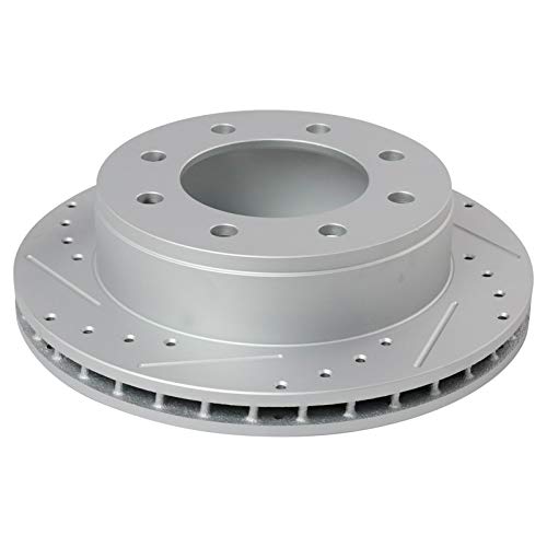 Image of TRQ Performance Rear Ceramic Pads Drilled Slotted Coated Rotors & Calipers Kit for Chevy Express GMC Savana Van