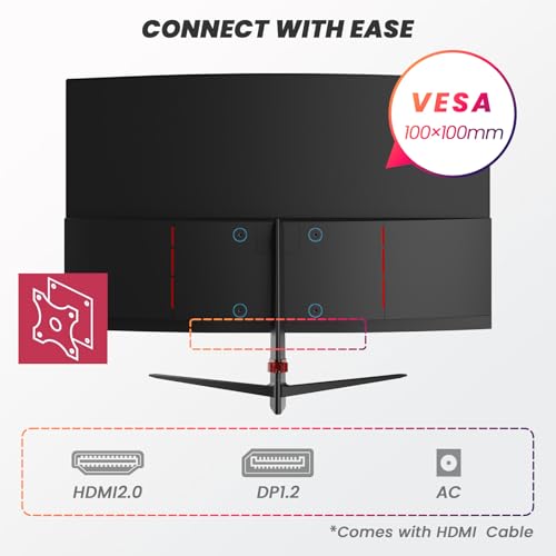 Image of 27 inch 1800R Curved Monitor 1080p,Borderless Display,4000:1 Contrast Ratio,Computer Monitor with FreeSync & Eye-Care,Tilt Adjustable for Home Office,Eye Comfort(HDMI Cable Included)