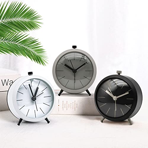 Justup 4 Inch Analog Alarm Clock, Non-Ticking Silent Battery Operated Modern Metal Table Clock, Exquisite Small Round Alarm Clock Desk Clock For Bedroom, Bedside, Desk, Shelf (White) #TOP4