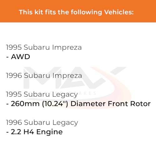 Image of Max Advanced Brakes Front & Rear Brake Kit Compatible With 1995 1996 Subaru Impreza Legacy w /10.24 inch Dia Rotor w /2.2L Replacement Premium OE Disc Brake Rotors and Ceramic Brake Pads