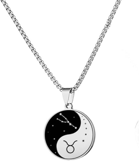Men's Women's Stainless Steel Creative Taiji Bagua Yin Yang Pendant 12 Constellations Signet Zodiac Necklace