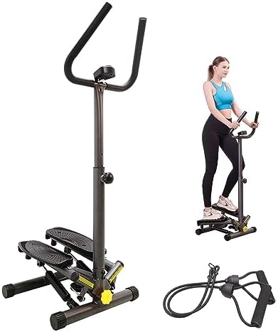 ZIWWVY Stepper Machine with Resistance Bands & Handlebar, Mini Stepper with 300LBS Weight Capacity, Twist Stepper for Full Body Workout, Adjust Step Height, Smooth & Quiet, Step Machine for Men Women