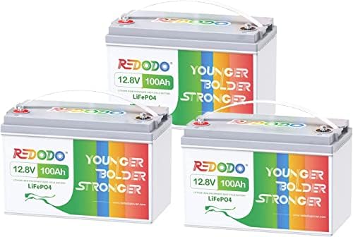 Redodo 12V 100Ah LiFePO4 Battery （3 Pack）, Rechargeable Lithium Batteries, Built-in 100A BMS, 4000-15000 Cycles Battery & 10-Year Lifetime, RV, Solar Home, Trolling Motor, Marine, Boat etc.