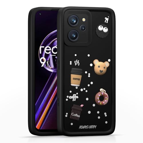 Image of Bintage Cute Fun Taddy| 3D Ball Bear| Donut| Coffee Rubber Case Full Body & Camera Protection Back Cover Compatible for Realme 9i 4G - Black