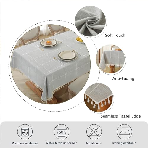 Image of Laolitou Rustic Tablecloth with Tassel - Waterproof Tablecloths for Rectangle Tables Wrinkle Free Resistant Outdoor Table Cover for Party Table Cloths Grey Plaids Rectangle,55''x 86'',6-8 Seats