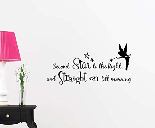 Second Star to The Right and Straight on Till Morning Cute Fairy playroom Sticker Nursery Vinyl Saying Lettering Wall Art Inspirational Sign Wall Quote Decor
