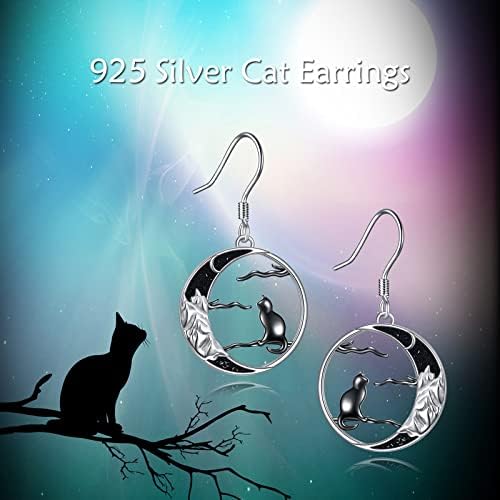 POPLYKE Black Cat Earrings Sterling Silver Moon/Moonstone Irish Jewelry Gifts for Women