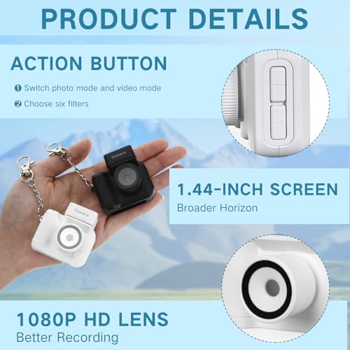 Relaxweex 2 Sets Mini Keychain Camera 1080p Small Retro Portable Photo Video Camera 600 Mins Battery Life 16 GB Micro Video Camcorder with Flash Light for Travel Study Recording (Black & White) by Relaxweex - Image 6