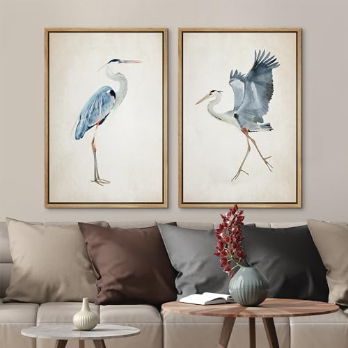 MUDECOR Framed Canvas Print Wall Art Set Elegant Coastal Avian Illustrations in Neutral Tones Illustrations Modern Art Decorative Bohemian Calm for Living Room, Bedroom, Office - 24"x36"x2 Natural - Image 3