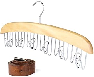 The Hanger Store Solid Wooden Belt and Scarf Space Saving Storage Hanger - 12 Chrome Hooks for Belts, Ties, Scarves, Accessories