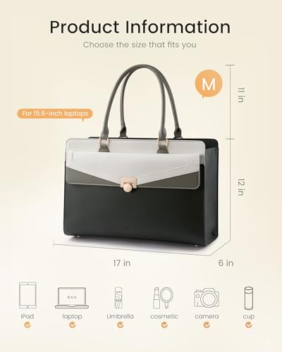 Image of LOVEVOOK Laptop Tote Bag for Women, PU Leather Work Bag, Teacher Tote | with Large Cup Holder, Waterproof Vintage Briefcase for Business Travel & Commute, Magnetic Snap, Padded Laptop Pocket