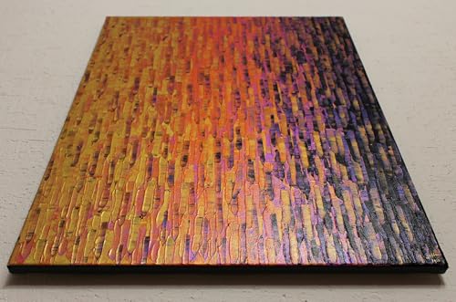 Tableau abstrait irisé or orange rose 61x50 dégradé acrylique contemporain