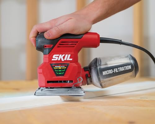 SKIL 7292-02 2.0 Amp 1/4 Sheet Palm Sander with Pressure Control , Red
