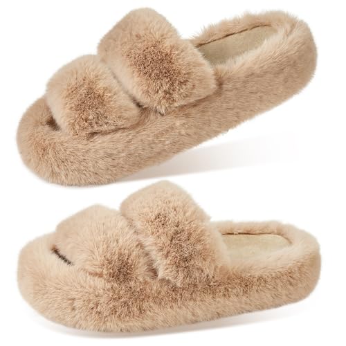 Image of Women's Memory Foam Fluffy Plush Slippers - Cozy Furry Comfy Shoes