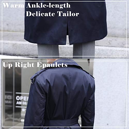Pantete Men's Double Breasted Trench Coat Oversized Casual Windbreaker Lapel Long Jacket Overcoat