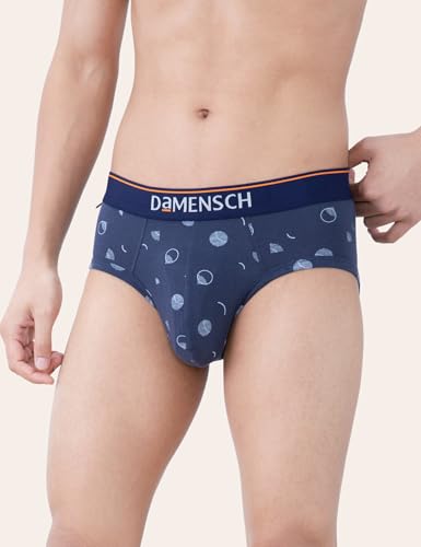 Image of DAMENSCH Men's Regular Fit Printed Cotton Briefs for Men Pack of 4| Combed Cotton, Stretchy Fabric, Anti-Bacterial and Microfibre Waistband