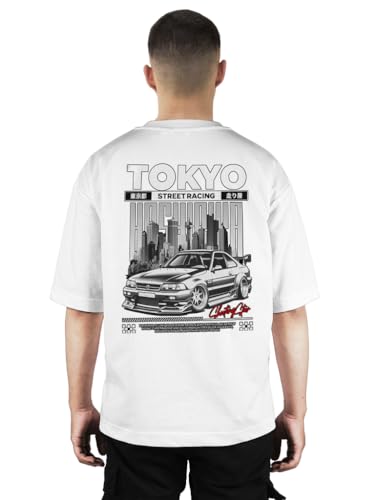 Image of Buy That Trendz Mens Oversized Tshirt Black & White Car Printed Crew Neck Cotton Drop Shoulder Half Sleeve Stylish Tshirt