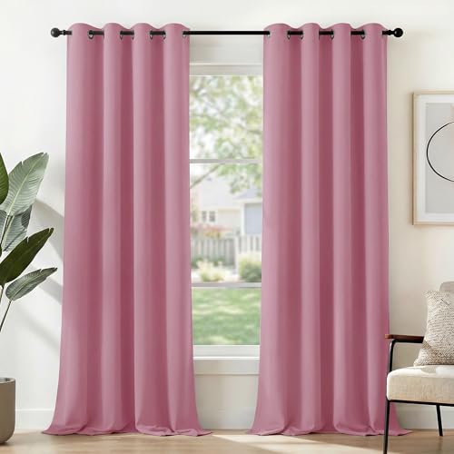Deconovo Thermal Insulated Blackout Curtains Eyelet Curtains for Bedroom 140x180cm Pink 1 Pair