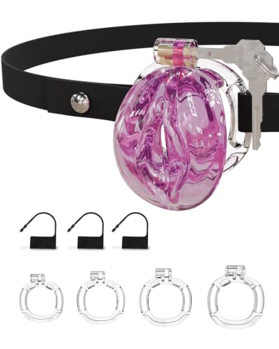Image of Flat Chastity Cage Sissy Silicone Soft Realistic Vagina (Seethrough Purple) | DINGYAN Vulva Soft TPE Material Micro Chastity Device Breathable Penis Cock Cage Invisible Anti Erection BDSM Slave Training