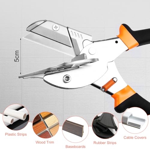 Qibivfo Gehrungsschere mit 20 Ersatzklingen – Multifunktionale Winkelschere 45–135° für präzisen Schnitt von Kunststoff, Gummi & Holz
