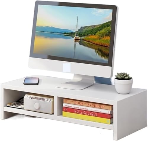 Image of VBM Monitor Riser Stand Bamboo Computer Laptop, Printer, PC with Storage Slot Adjustable Desktop Stand For Home , Office (Monitor Stand (white) 3 Box Simple)
