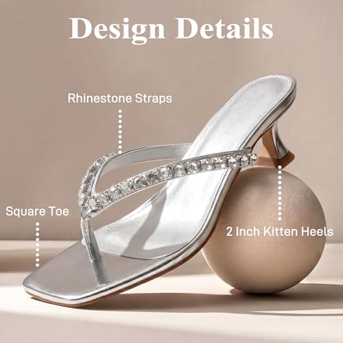 Image of Eteridrey Rhinestone Flip Flop Heels Women Square Toe Kitten Heel Summer
