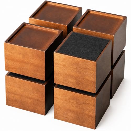 BrightRow 4 Inch Solid Wood Bed Furniture Risers Set of 4, Walnut Color Square Heavy Duty Couch Lifters Brown Wooden Furniture Risers Blocks for Bed Frame, Sofa, Chair, Table, Cabinet, and More