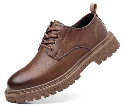 Men's Leather Oxfords Lace Up Platform Vintage Casual Round Toe Non-Slip Soft Business Formal Dress Shoes