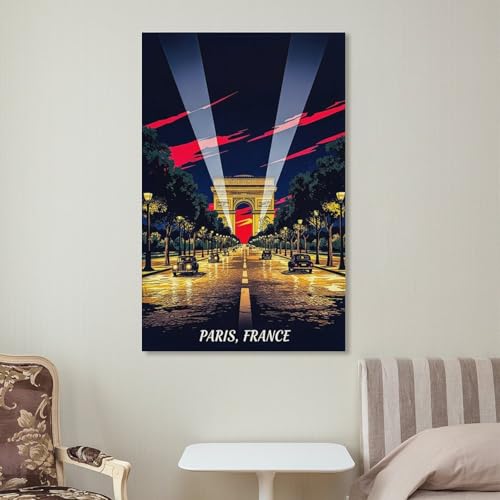 Tableau Arc de Triomphe nuit cuisine decoration murale moderne