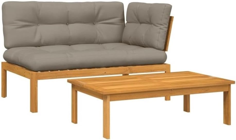 Pemberly Row Modular Patio Sofa Set, Solid Acacia Wood with Oiled Finish, Taupe Cushions, Weather-Resistant, Seating for 4, Garden or Terrace Outdoor Furniture, Adjustable Configuration