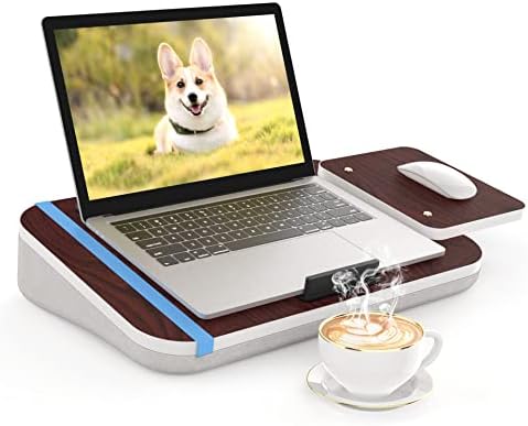 Laptop Lap Desk with Cushion, Tablet Holder and Detachable Mouse Tray, Fits Up to 16.1 Inches Laptops, Lap Desk for Bed Couch Sofa and Table