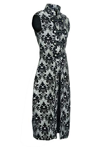 Darkrock Men's Fashion Long Sleeveless Gothic Waistcoat Coat Jacket Black Silver Damask Steampunk4