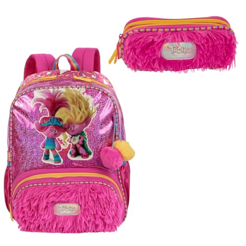 Kit Mochila Escolar De Costa E Estojo Trolls Sisters Sestini
