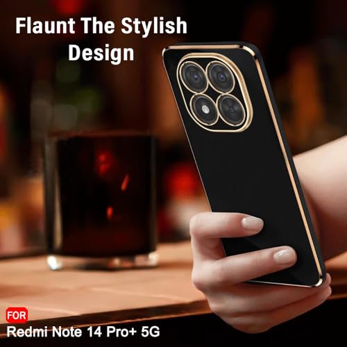 Image of TheGiftKart Luxurious Golden-Plated Back Cover Case for Redmi Note 14 Pro Plus 5G | Raised Lips for Camera & Screen Protection | Shockproof Design Cover for Redmi Note 14 Pro+ 5G (TPU, Black)